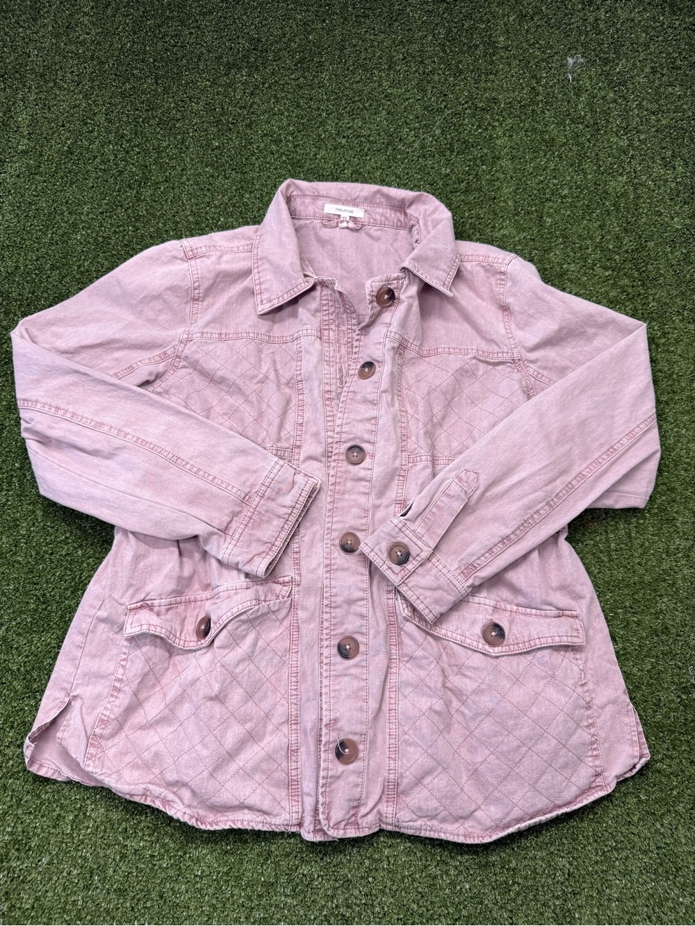 Maurices Pink Blush Distressed Jean Denim Jacket Button Down Cinchable Coat L